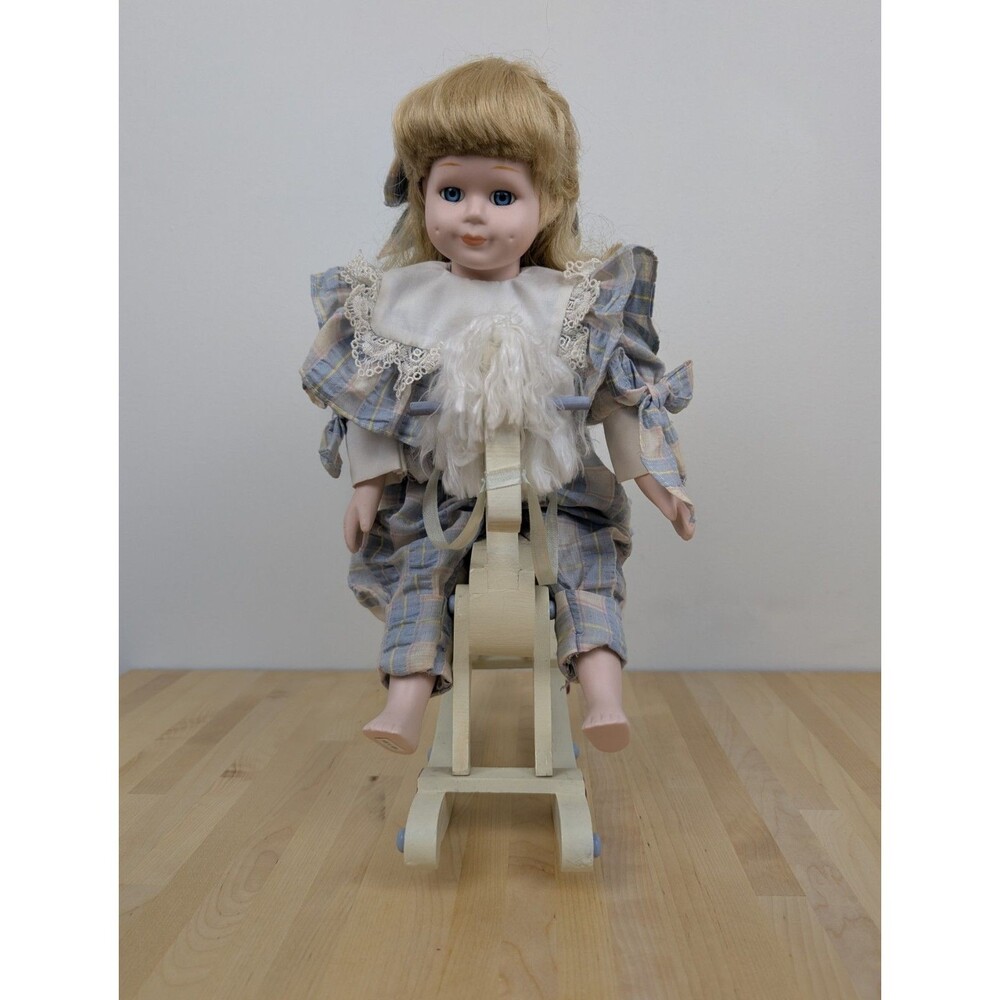 VTG 1990s "Amy With Her Rocking Horse" Porcelain Doll ABC Distributing #16770